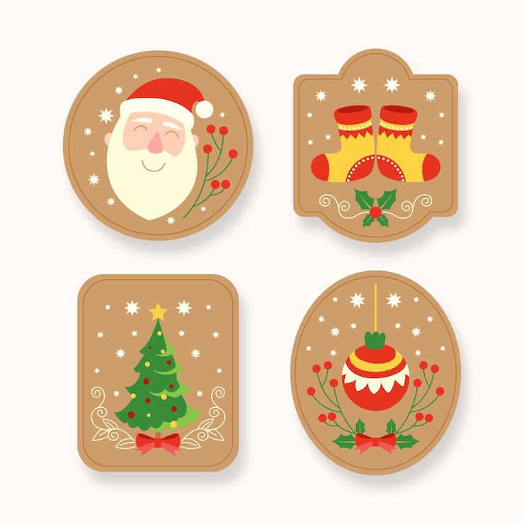 Kostenlose Vektor flache design-weihnachtsabzeichen-sammlung