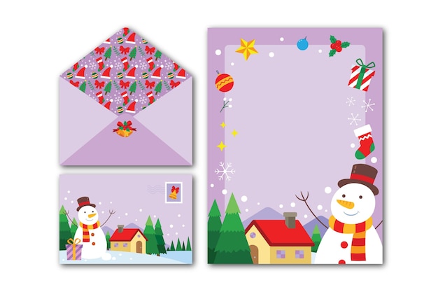 Flache design-weihnachtsbriefpapierschablone