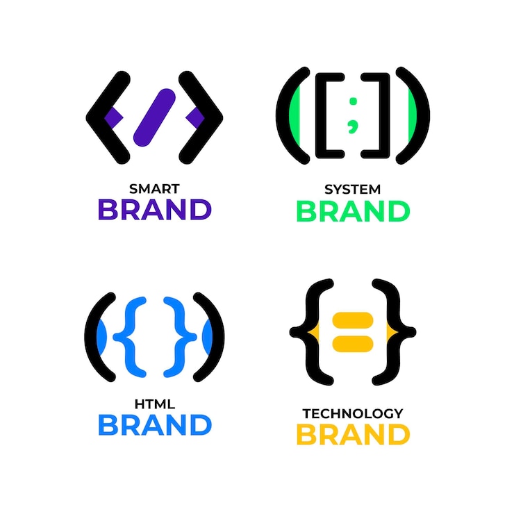 Kostenlose Vektor flache designcode-logo-sammlung