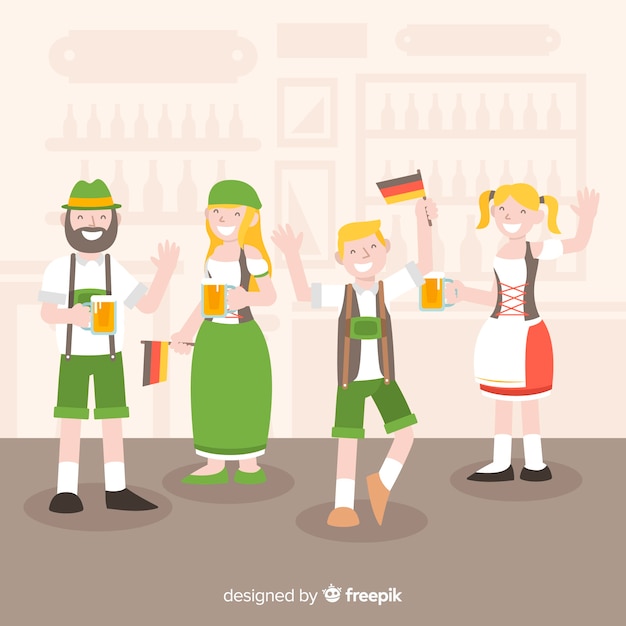 Flache designleute, die oktoberfest feiern