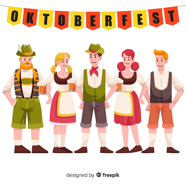 Flache designleute, die oktoberfest feiern