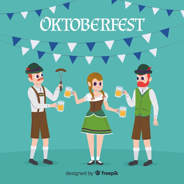 Flache designleute, die oktoberfest feiern