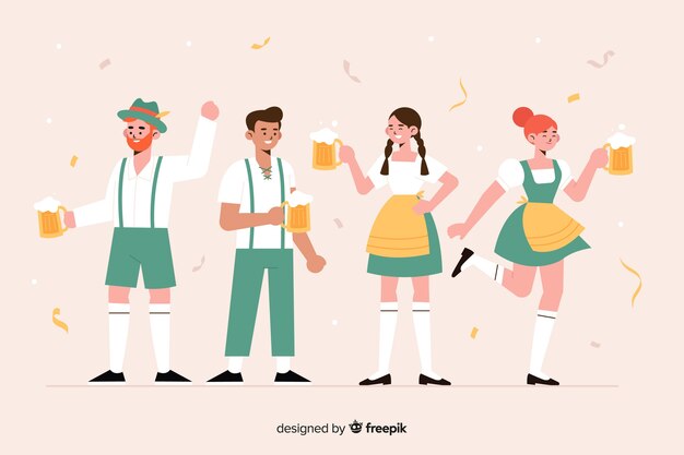 Flache designleute, die oktoberfest feiern