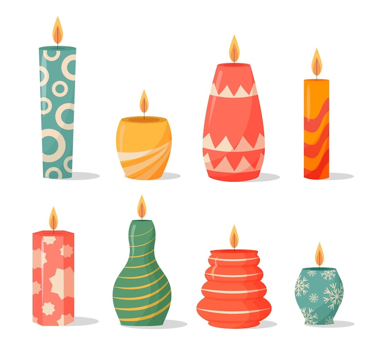 Kostenlose Vektor flache designweihnachtskerzensammlung