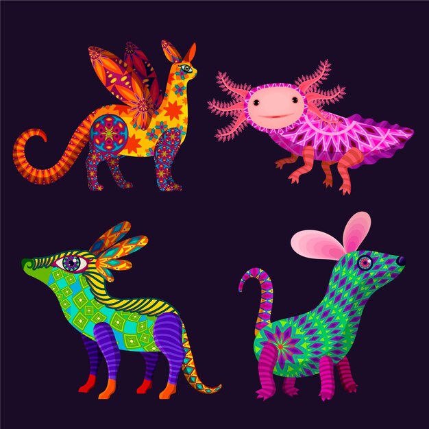 Flache dia de muertos alebrijes-Kollektion