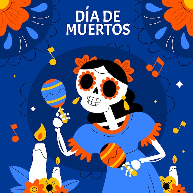 Flache dia de muertos-feierillustration