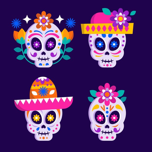 Flache dia de muertos Schädelkollektion