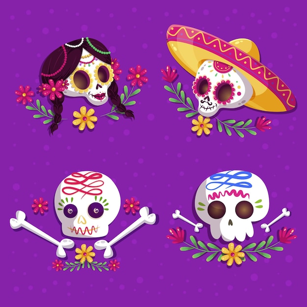 Flache dia de muertos Schädelkollektion