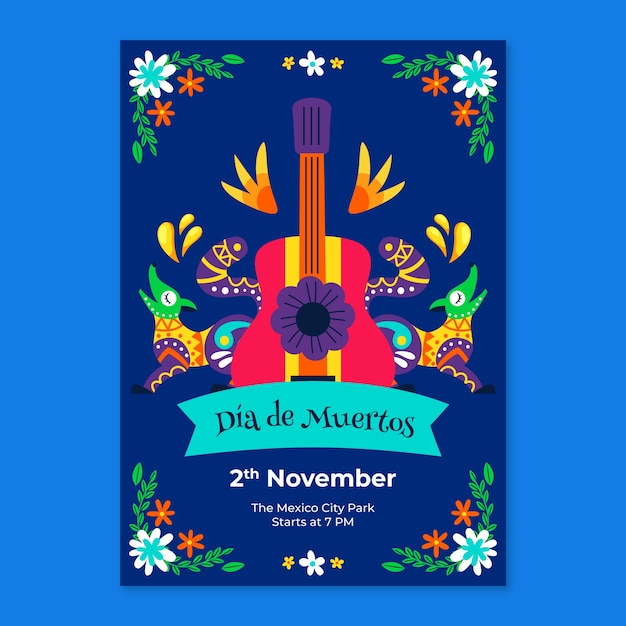 Kostenloser Vektor flache dia de muertos vertikale plakatvorlage