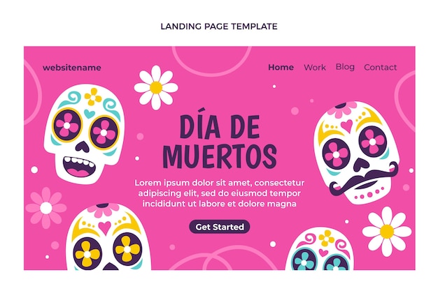 Flache dia de muertos zielseitenvorlage