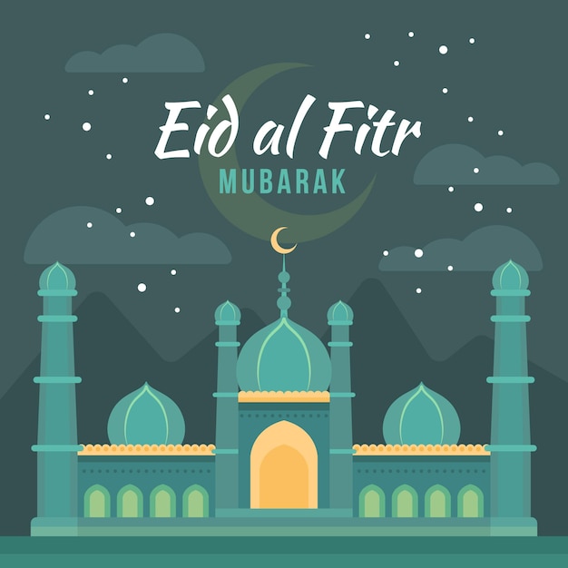 Flache eid al-fitr - eid mubarak illustration