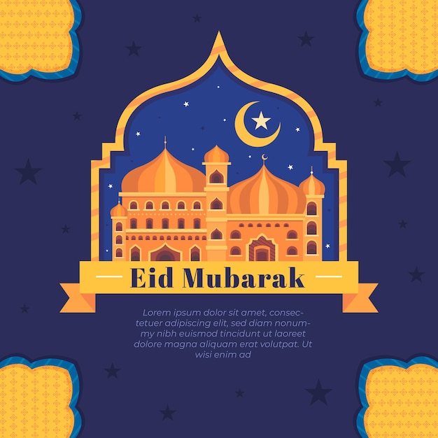 Flache eid al-fitr eid mubarak illustration