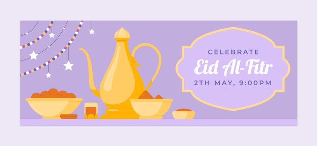 Flache eid al-fitr-Social-Media-Cover-Vorlage