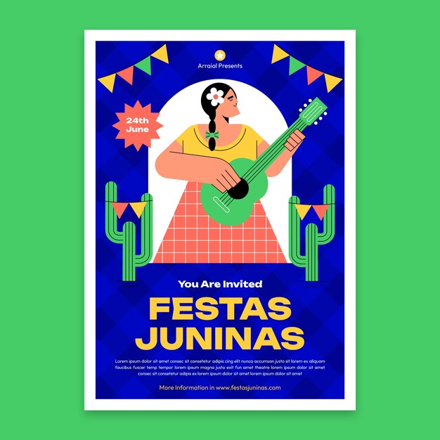 Flache einladungsvorlage für brasilianische festas juninas feiern