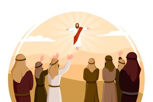 Flache entwurfsaufstiegstagillustration mit jesus christus