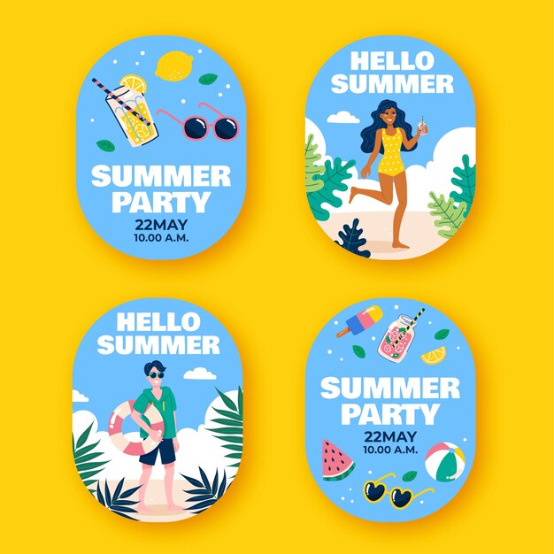 Flache Etikettenkollektion für die Feier der Sommersaison