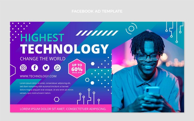 Flache Facebook-Vorlage mit minimaler Technologie