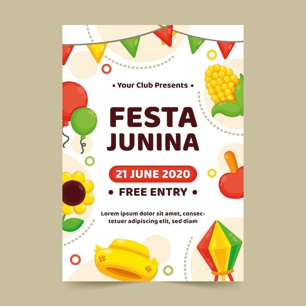 Flache festa junina flyer vorlage