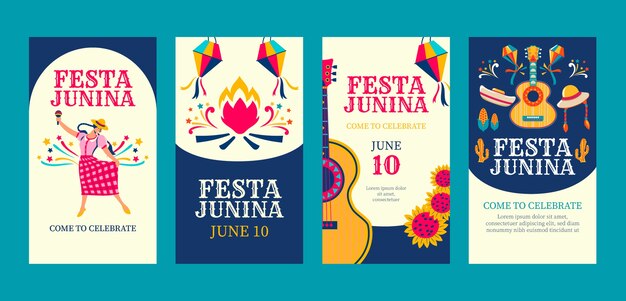 Kostenloser Vektor flache festa junina instagram geschichten