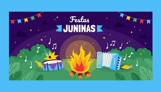 Flache festas juninas horizontale bannervorlage