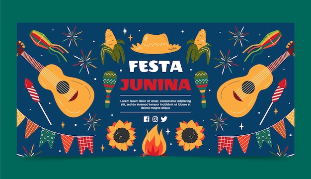 Kostenloser Vektor flache festas juninas horizontale bannervorlage