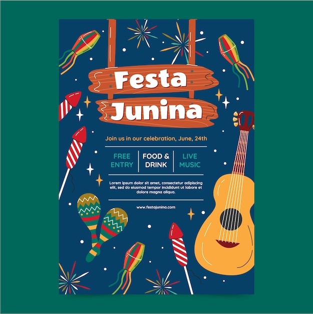 Flache festas juninas vertikale flyer-vorlage