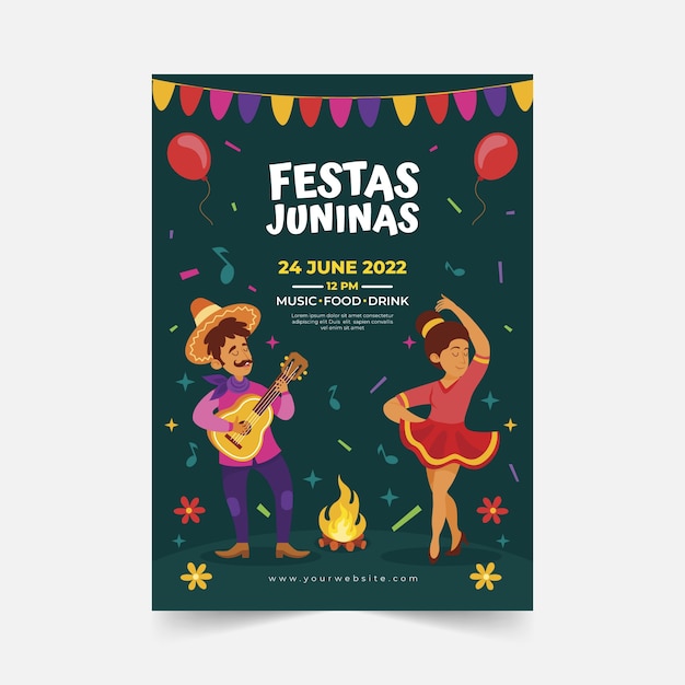 Flache festas juninas vertikale plakatvorlage