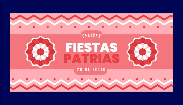 Kostenloser Vektor flache fiestas patrias horizontale banner-vorlage mit rosetten