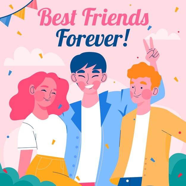 Flache Freundschaftstagillustration mit einer Gruppe von Freunden