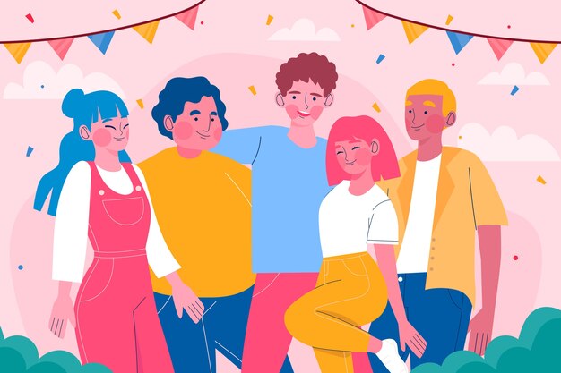 Flache Freundschaftstagillustration mit einer Gruppe von Freunden