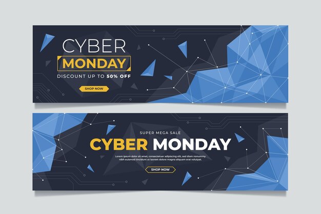 Flache futuristische Cyber Monday horizontale Banner eingestellt