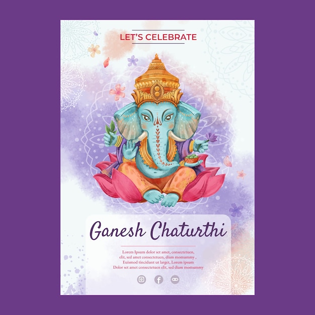 Flache Ganesh Chaturthi vertikale Plakatvorlage