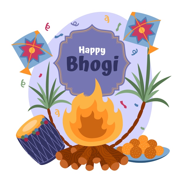 Flache glückliche bhogi-illustration