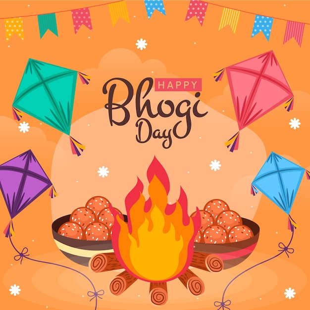 Kostenloser Vektor flache glückliche bhogi-illustration