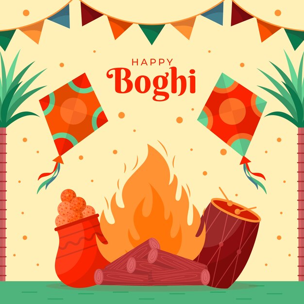 Kostenloser Vektor flache glückliche bhogi-illustration