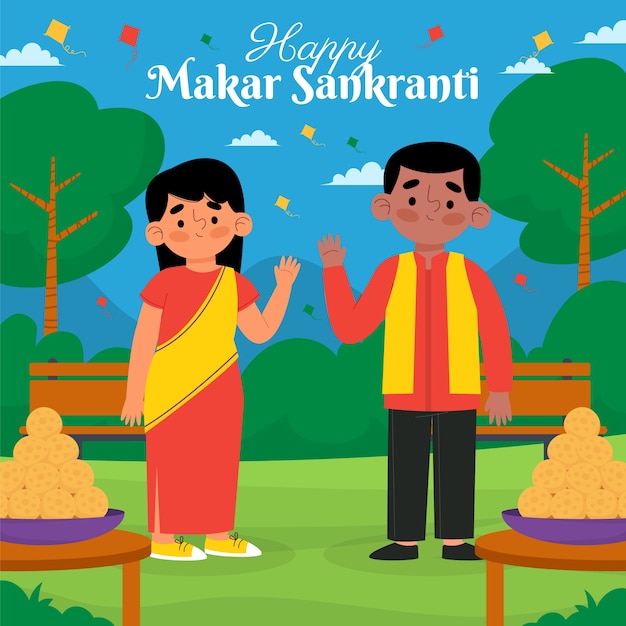 Flache glückliche makar sankranti-illustration