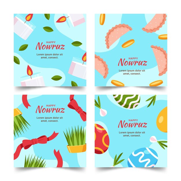 Flache glückliche Nowruz-Instagram-Posts-Sammlung