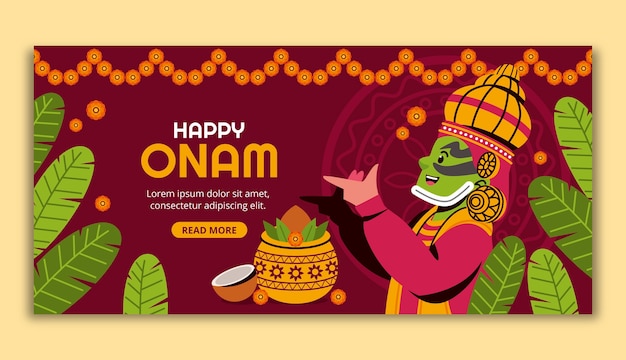 Kostenloser Vektor flache glückliche onam horizontale bannervorlage