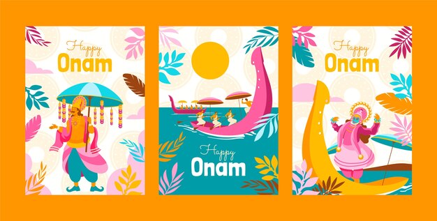 Flache Grußkartensammlung für die Feier des Onam-Festes