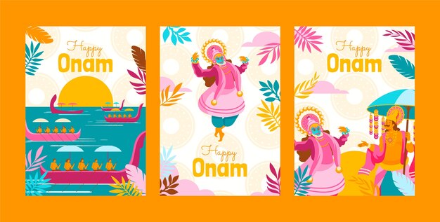 Flache Grußkartensammlung für die Feier des Onam-Festes