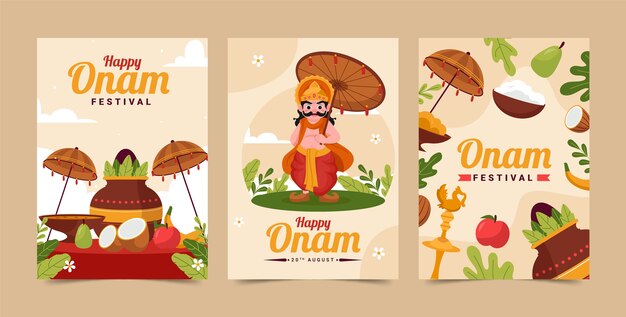 Flache Grußkartensammlung für die Feier des Onam-Festes