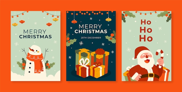 Flache Grußkartensammlung für die Weihnachtsfeier mit