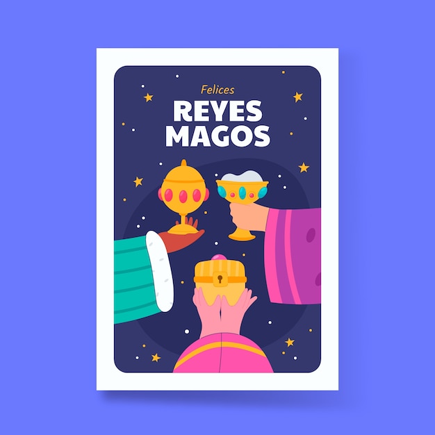 Flache grußkartenvorlage für reyes magos