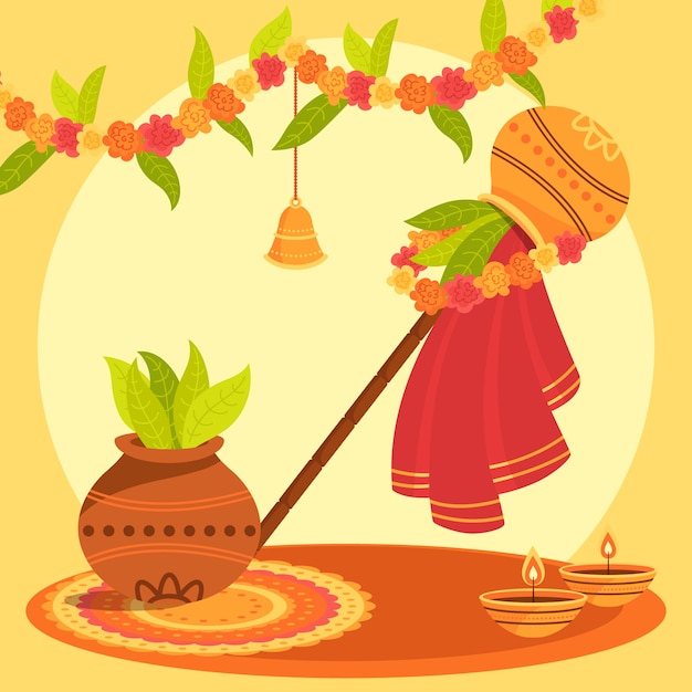 Kostenloser Vektor flache gudi-padwa-illustration