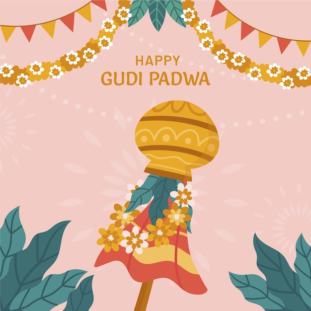 Kostenloser Vektor flache gudi-padwa-illustration