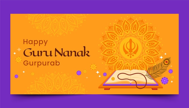 Kostenloser Vektor flache guru nanak gurpurab horizontale bannervorlage