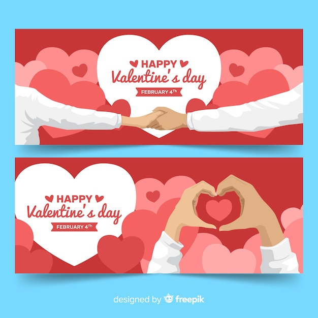 Flache Hände Valentinstag Verkauf Banner