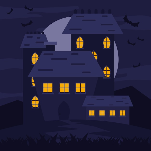 Kostenloser Vektor flache halloween-hausillustration