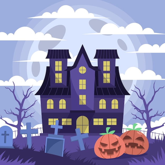 Kostenloser Vektor flache halloween-hausillustration