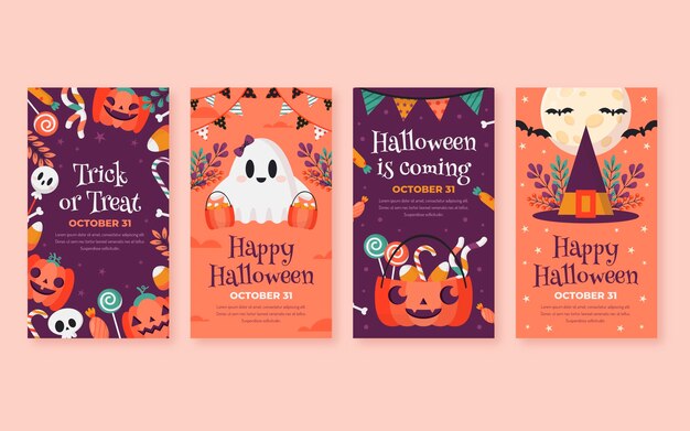 Flache halloween instagram geschichtensammlung
